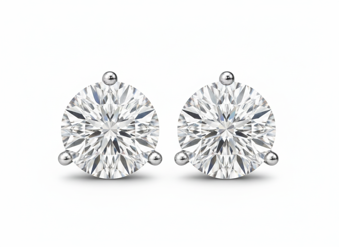 3-Prong Martini Diamond Stud Earrings - View 1