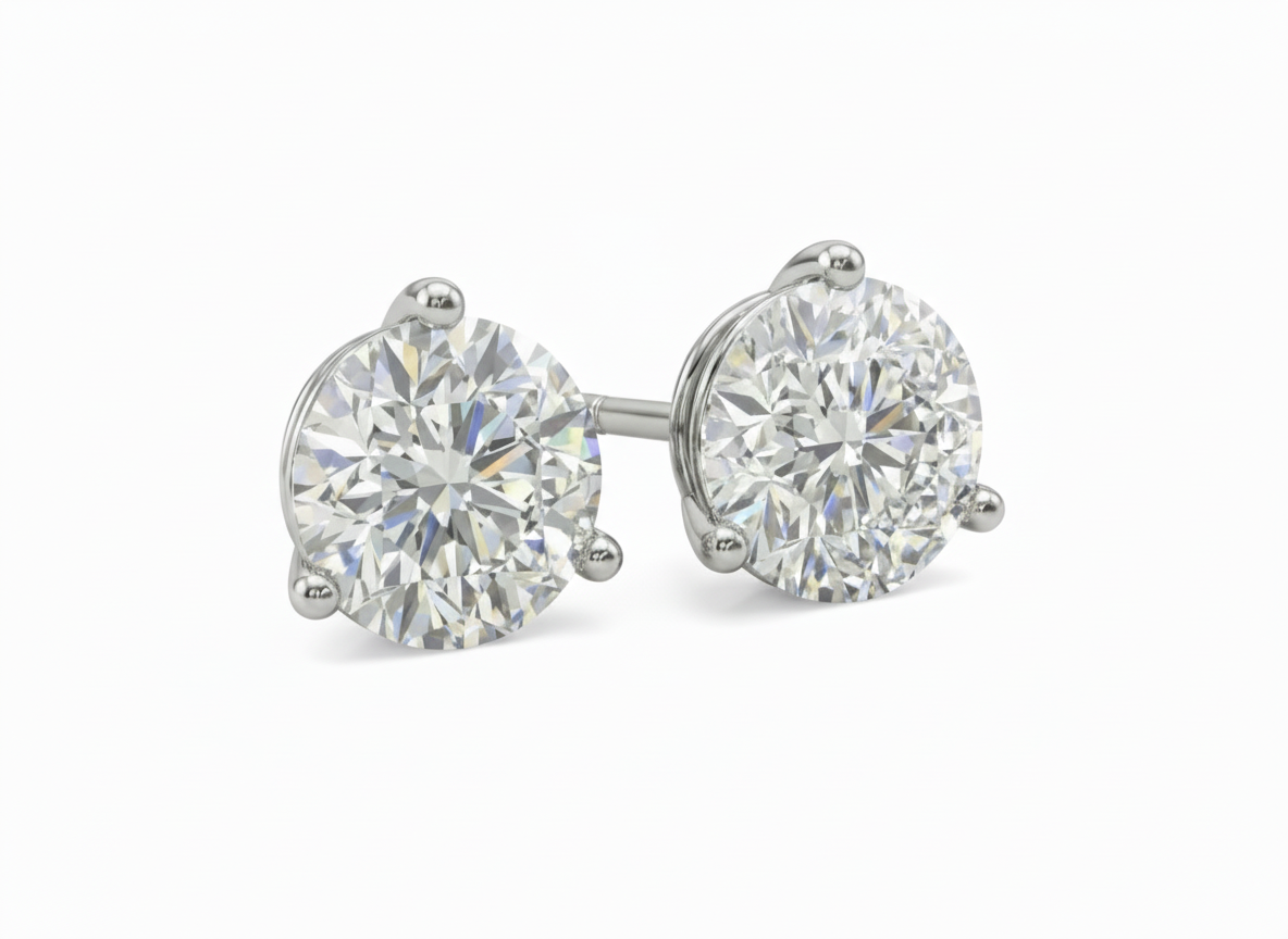3-Prong Martini Diamond Stud Earrings - View 2